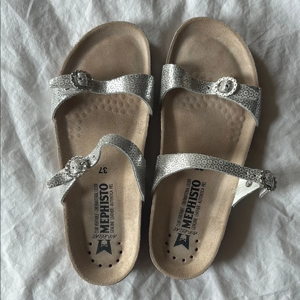 Mephisto Norie Silver Fiore Metallic Leather Sandal, 37 - Picture 2 of 7